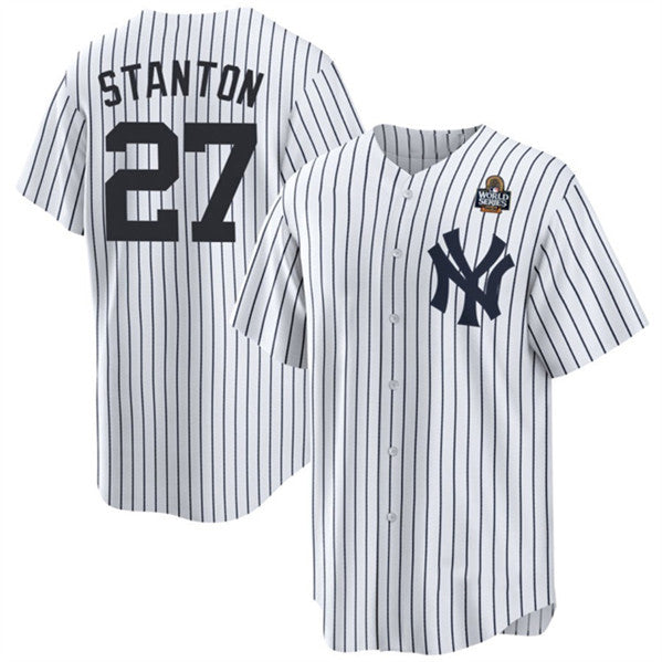 New York Yankees #27 Giancarlo Stanton White CONTON 2024 World Series With Name Cool Base Stitched Jersey
