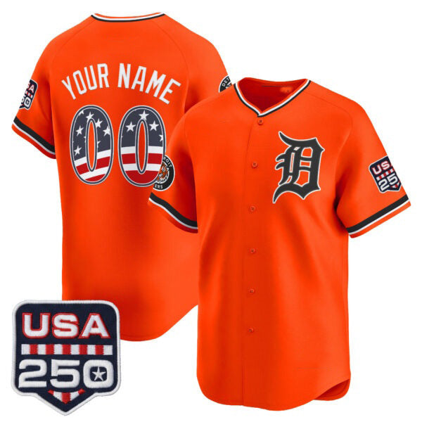 Custom Detroit Tigers Orange CONTON USA 250 Fourth of July Vapor Premier Limited Jersey ¨C All Stitched