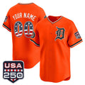 Custom Detroit Tigers Orange CONTON USA 250 Fourth of July Vapor Premier Limited Jersey ¨C All Stitched