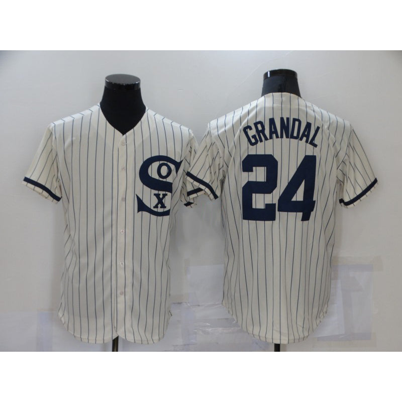 Chicago White Sox #24 Yasmani Grandal 2021 Cream CONTON Navy Field of Dreams Name Flex Base Stitched Jersey