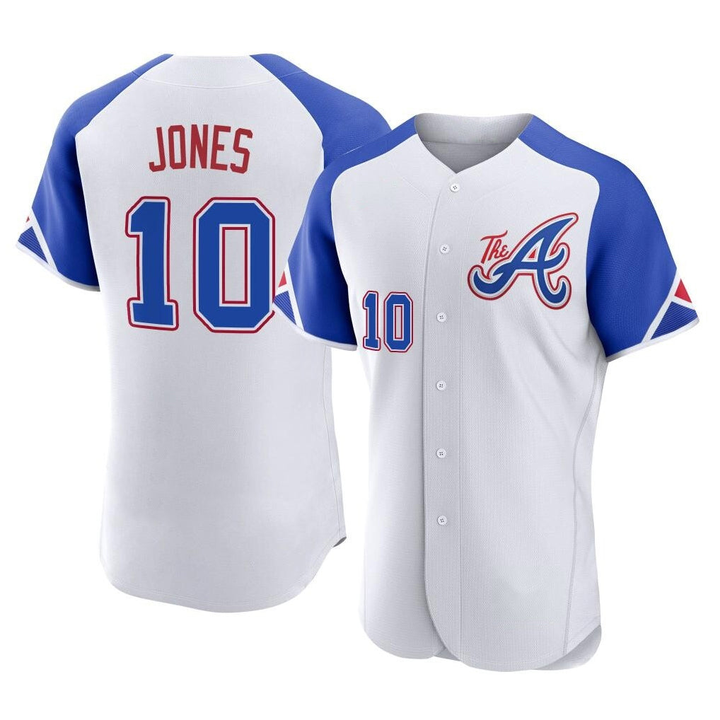 Atlanta Braves #10 Chipper Jones Player White CONTON City Connect Limited Elite Home Game Stitched Jerseys
