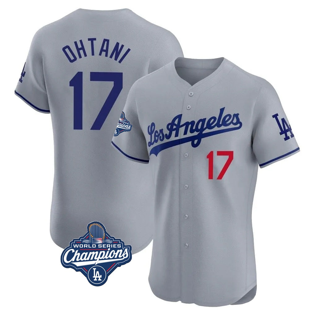 Los Angeles Dodgers #17 Shohei Ohtani Player Gray CONTON World Series Meet Limited Elite Home Stitched Jerseys