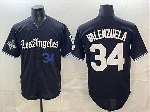 Los Angeles Dodgers #34 Fernando Valenzuela Black CONTON 2025 World Series Champions Patch 'Gothic Edition' Vapor Premier Limited Stitched Jersey