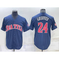 Seattle Mariners #24 Ken Griffey Navy Blue CONTON Fashion Stars Stripes Cool Base Independence Day Jersey