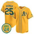 Oakland Athletics #25 Brent Rooker Yellow CONTON 2024 Limited With Rickey Henderson Patch Stitched Jersey