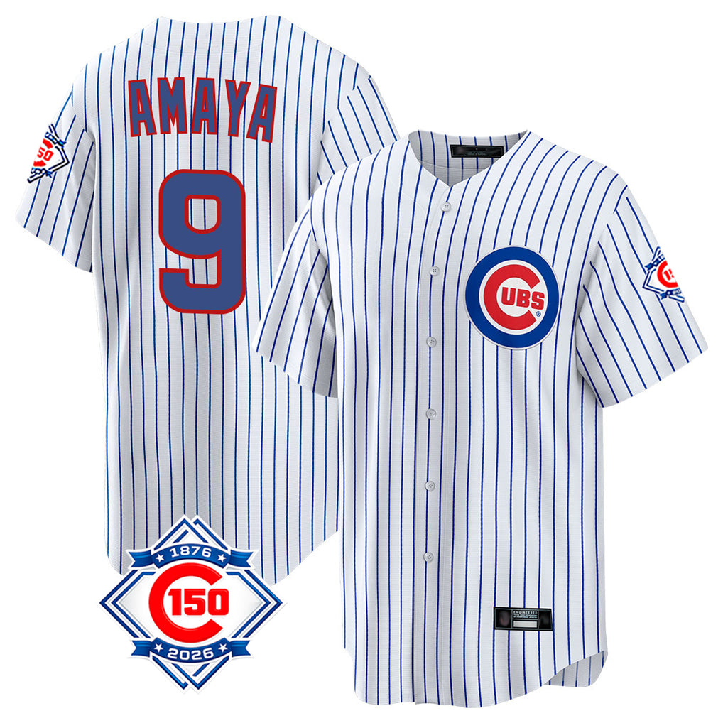 Chicago Cubs #9 Miguel Amaya Player White CONTON 150th Anniversary Home Game Stitched Jerseys