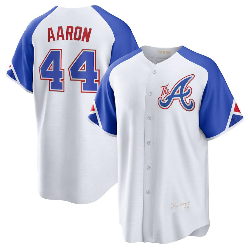 Atlanta Braves #44 Hank Aaron White CONTON 2023 City Connect Cool Base Stitched Jersey