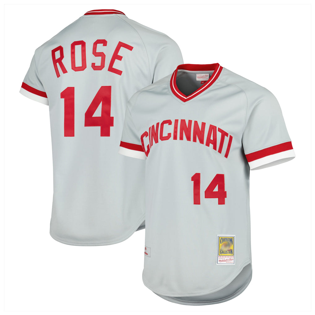 Cincinnati Reds #14 Pete Rose Player Gray CONTON Mitchell & Ness Throwback Cooperstown Mesh T-shirt Game Stitched Jerseys