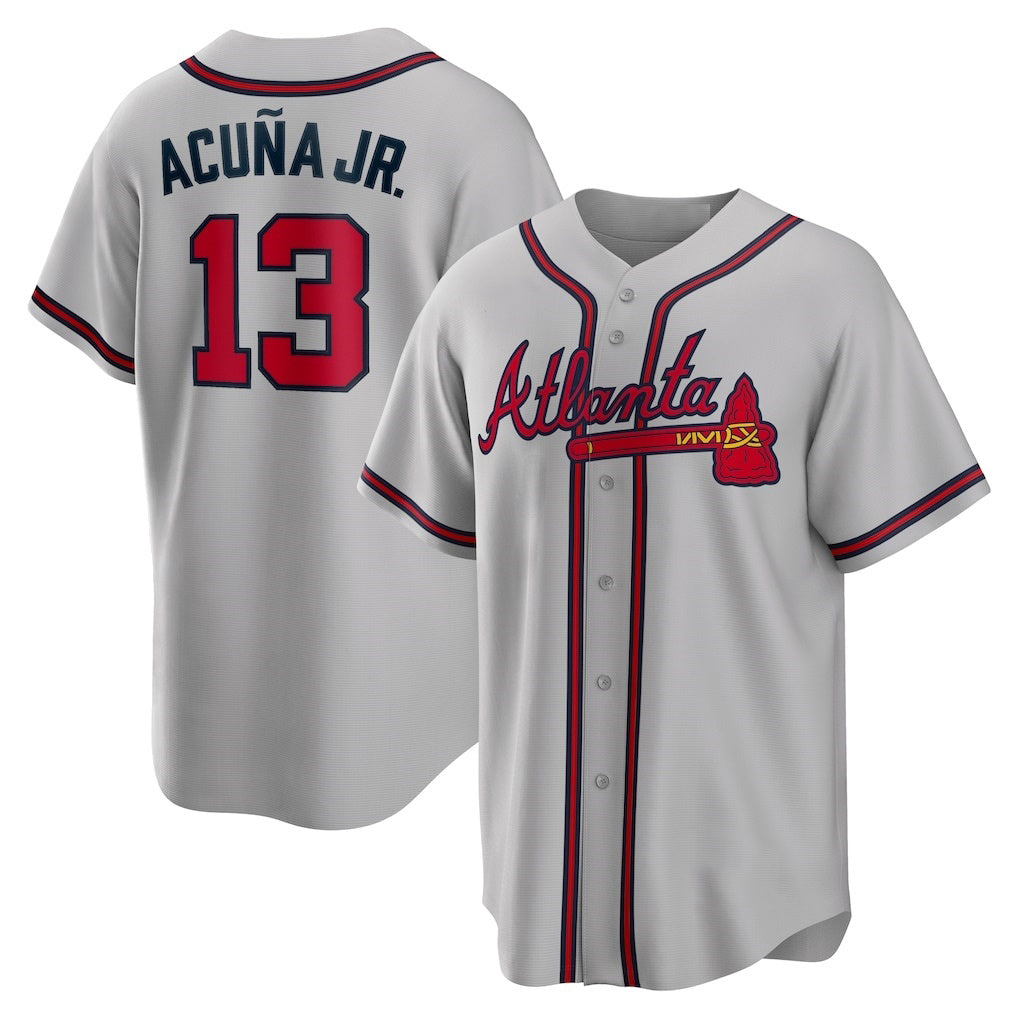 Atlanta Braves #13 Ronald Acuna Jr. Gray CONTON Road Replica Player Name Jersey