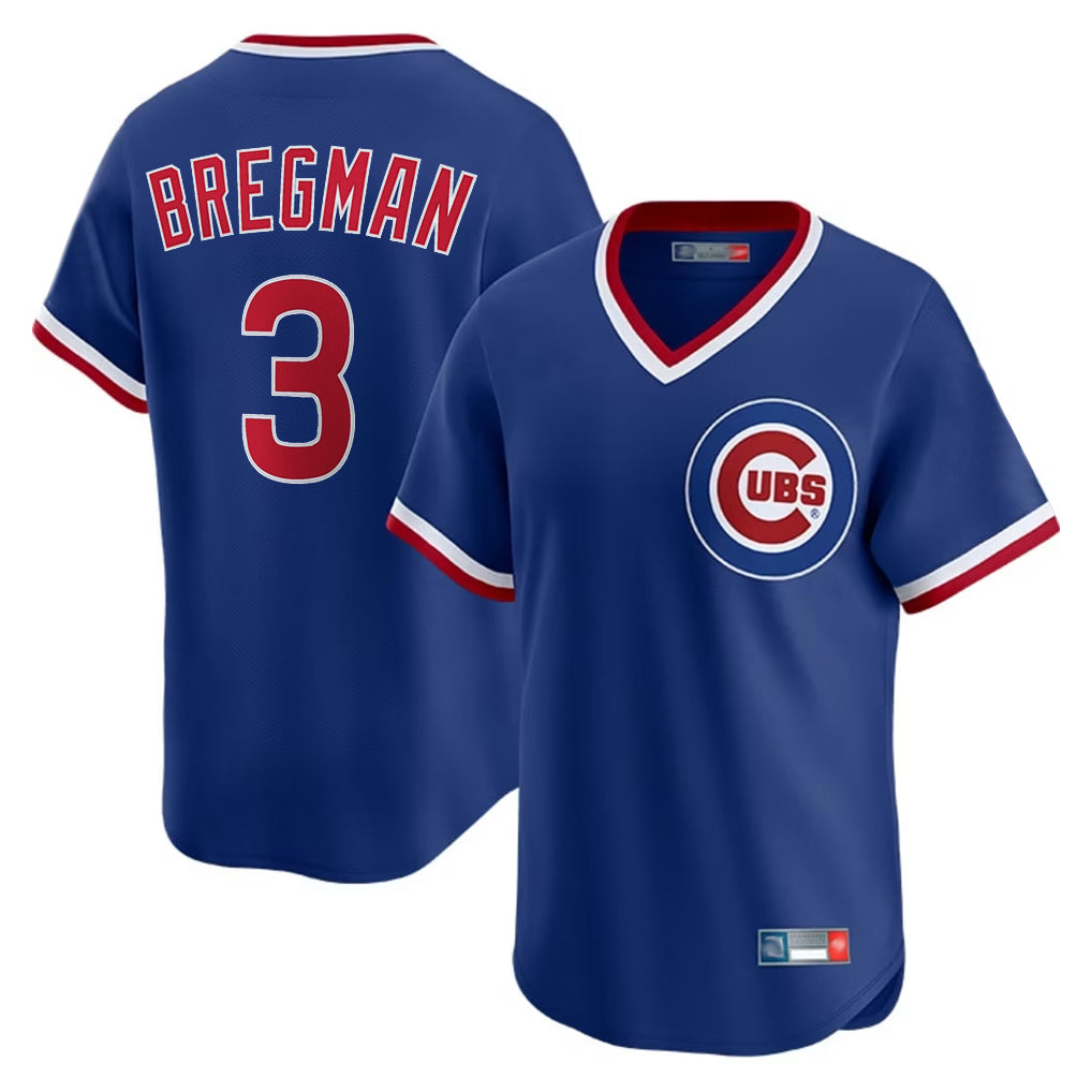 Chicago Cubs #3 Alex Bregman Player Royal CONTON T-shirt Cooperstown Collection Limited Stitched Jerseys
