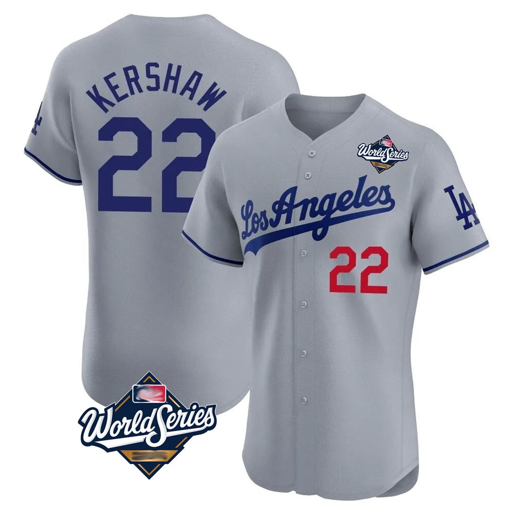 Los Angeles Dodgers #22 Clayton Kershaw Player Gray CONTON World Series Limited Elite Home Stitched Jerseys