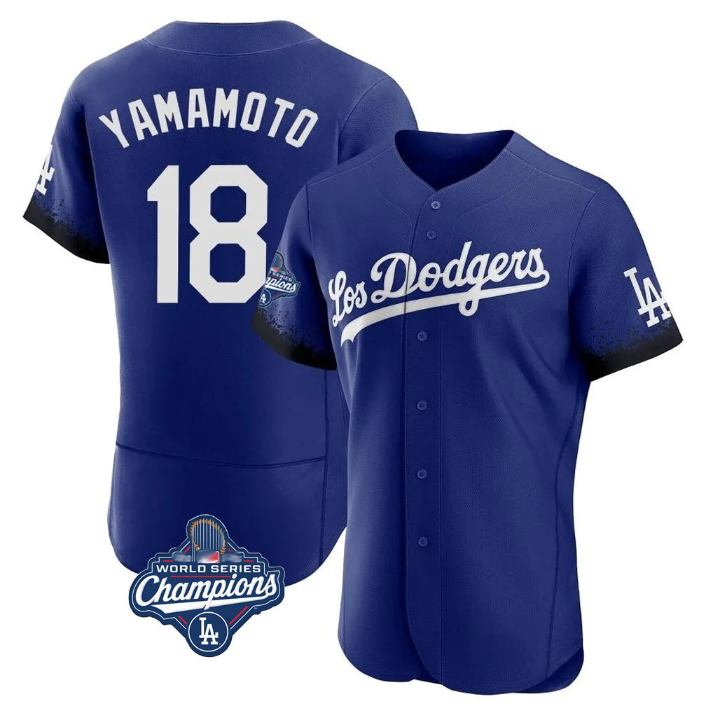 Los Angeles Dodgers #18 Yoshinobu Yamamoto Player Royal CONTON World Series Meet City Connect Elite Home Stitched Jerseys