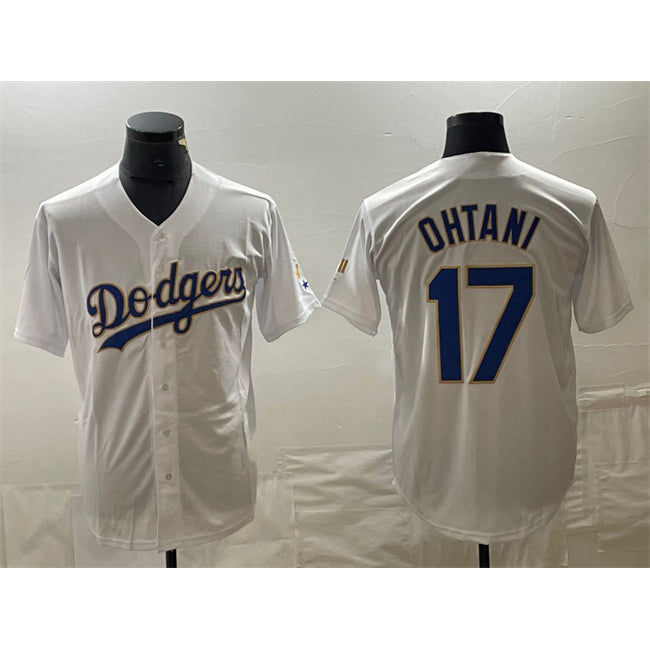 Los Angeles Dodgers #17 Shohei Ohtani White Gold CONTON Cool Base With Patch Stitched Jersey