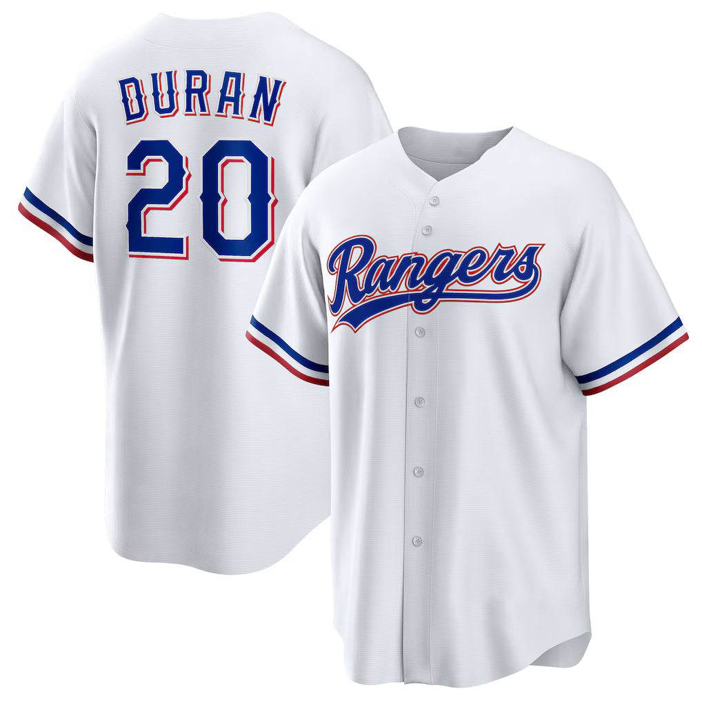 Texas Rangers #20 Ezequiel Duran White CONTON Home Replica Jersey
