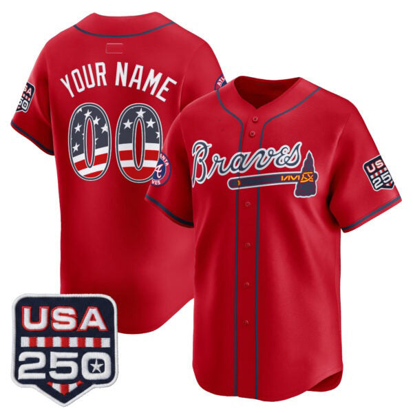 Custom Atlanta Braves Red CONTON USA 250 Fourth of July Vapor Premier Limited Jersey ¨C All Stitched