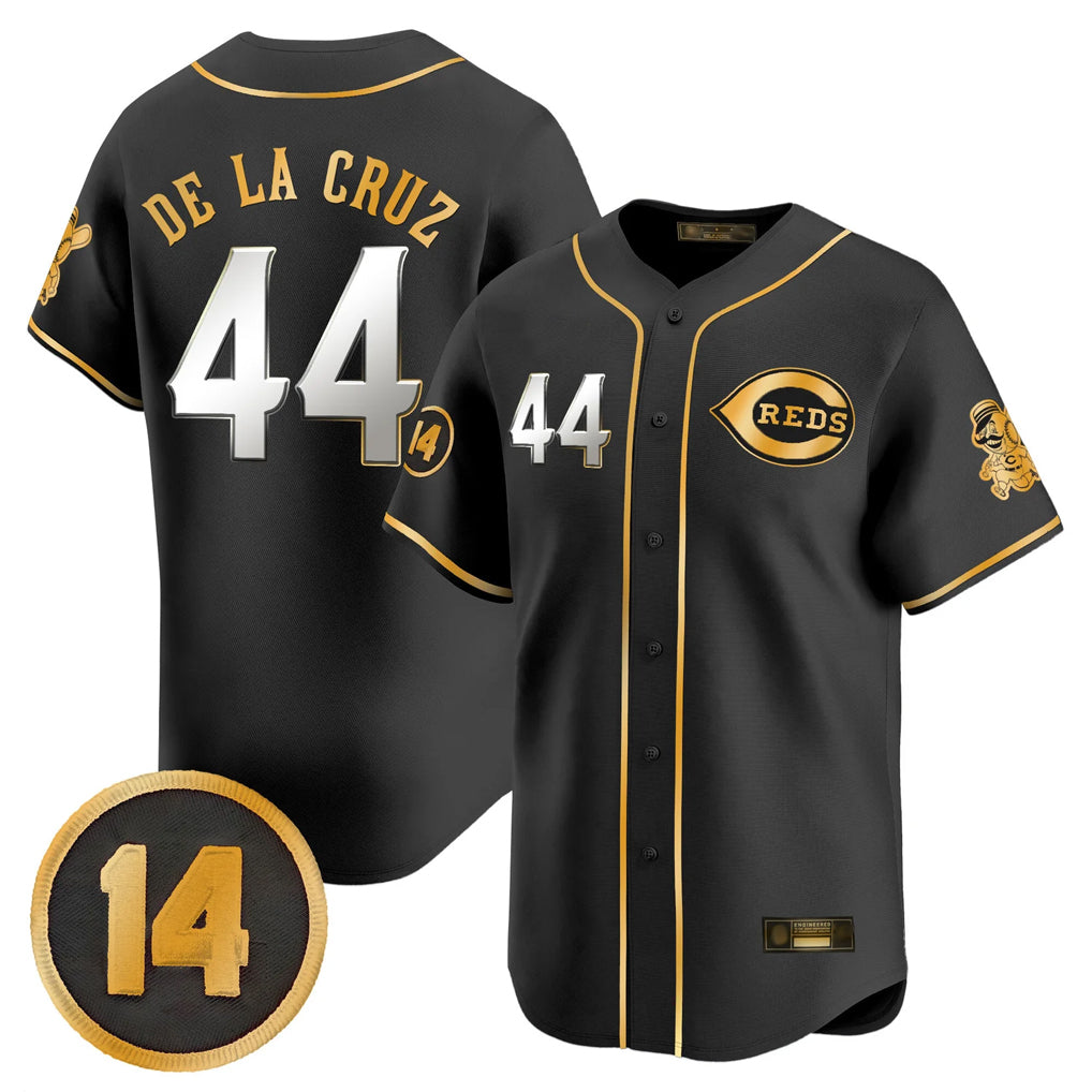 Cincinnati Reds #44 Elly De La Cruz Player Black-Gold CONTON Vapor Premier Limited Home Stitched Jerseys