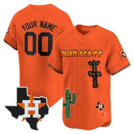 Custom Houston Astros Cactus Jack Patch Vapor Premier Limited Jersey V9 ¨C Orange CONTON