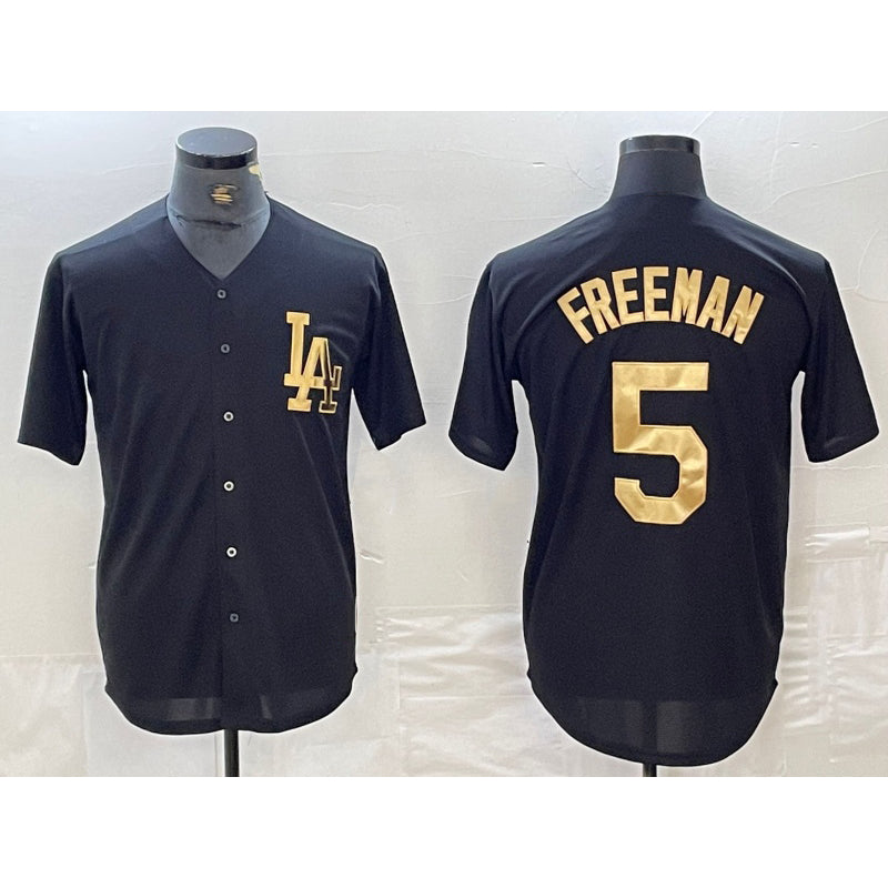 Los Angeles Dodgers #5 Freddie Freeman Black Gold CONTON Cool Base Stitched Jersey