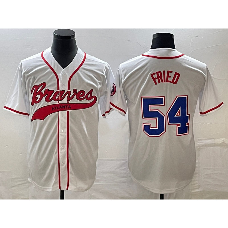 Atlanta Braves #54 Max Fried White CONTON Cool Base With Patch Stitched Jersey