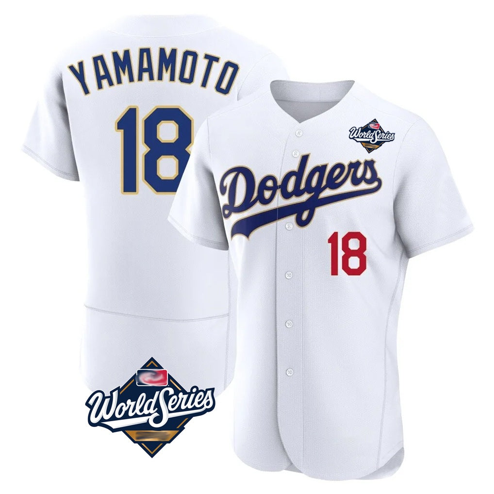 Los Angeles Dodgers #18 Yoshinobu Yamamoto Player Gold White CONTON World Series 2026 Collection Stadium Limited Elite Stitched Jerseys