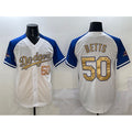 Los Angeles Dodgers #50 Mookie Betts White Royal Gold CONTON 2024 World Series Champions Vapor Limited Stitched Jersey