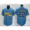 Milwaukee Brewers #22 Christian Yelich Number Blue CONTON 2022 City Connect Cool Base Stitched Jersey