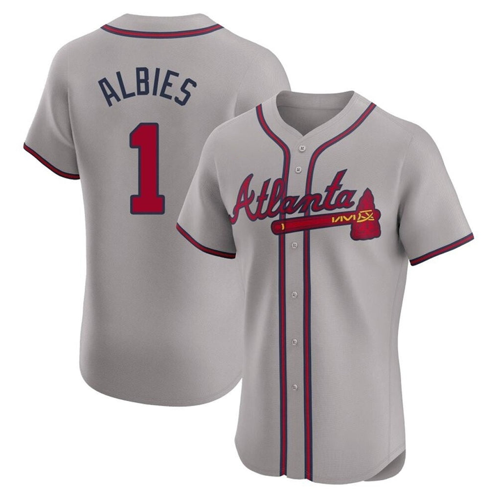 Atlanta Braves #1 Ozzie Albies Player Gray CONTON Limited Elite Home Game Stitched Jerseys
