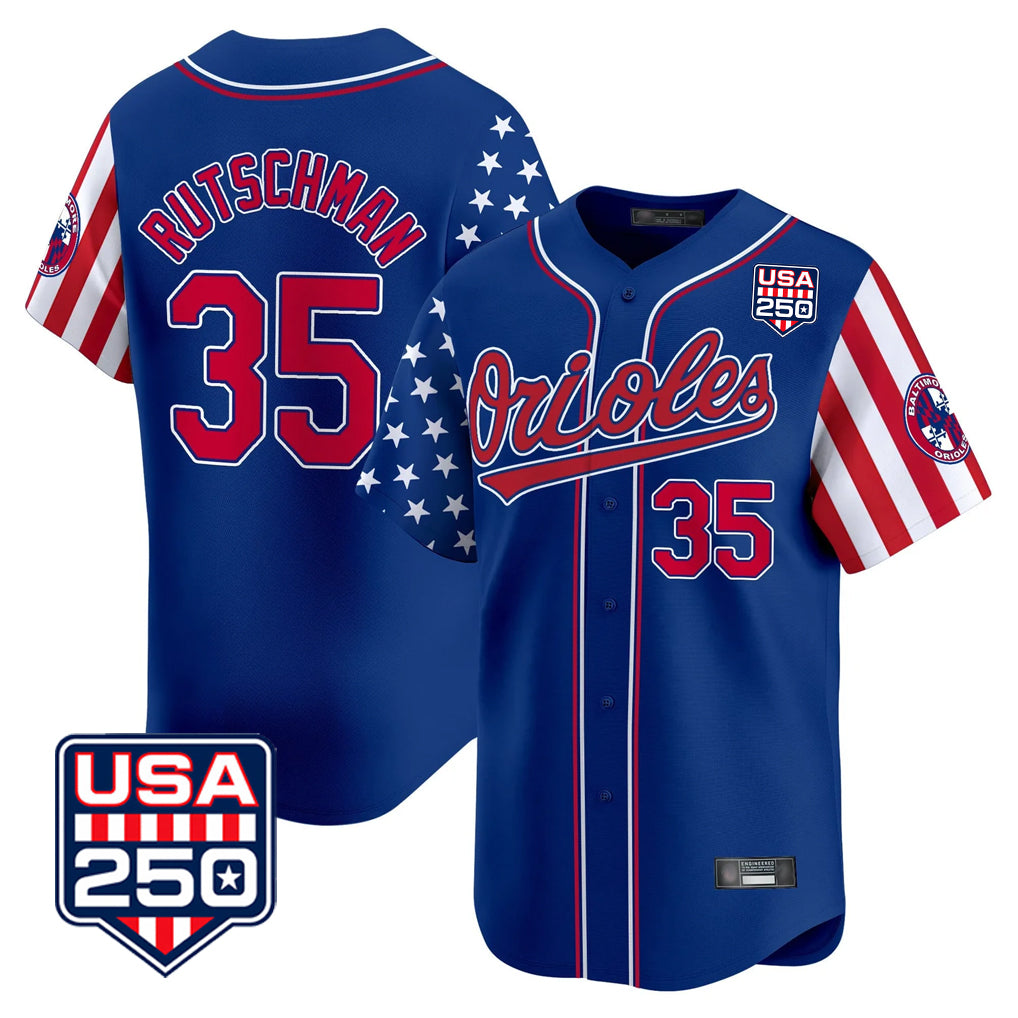 Baltimore Orioles #35 Adley Rutschman Player Royal CONTON USA 250 Independence Day Vapor Premier Limited Home Game Stitched Jerseys