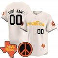 Custom Houston Astros  Love Street & Peace Sign Patch Vapor Premier Limited Jersey V2 ¨C Cream CONTON