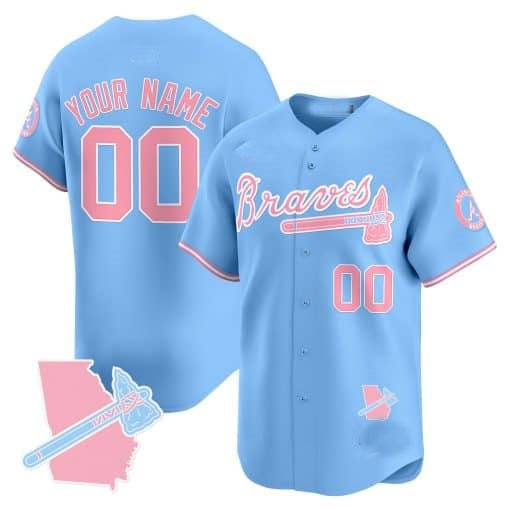 Custom Atlanta Braves Bubblegum Pink Vapor Premier Limited Jersey ¨C Blue CONTON