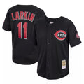 Cincinnati Reds #11 Barry Larkin Player Black CONTON Mitchell & Ness Throwback Cooperstown Mesh Game Stitched Jerseys