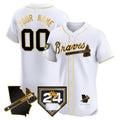 Custom Atlanta Braves 2024 Spring Training & Georgia Patch Vapor Premier Elite Jersey ¨CWhite Gold CONTON