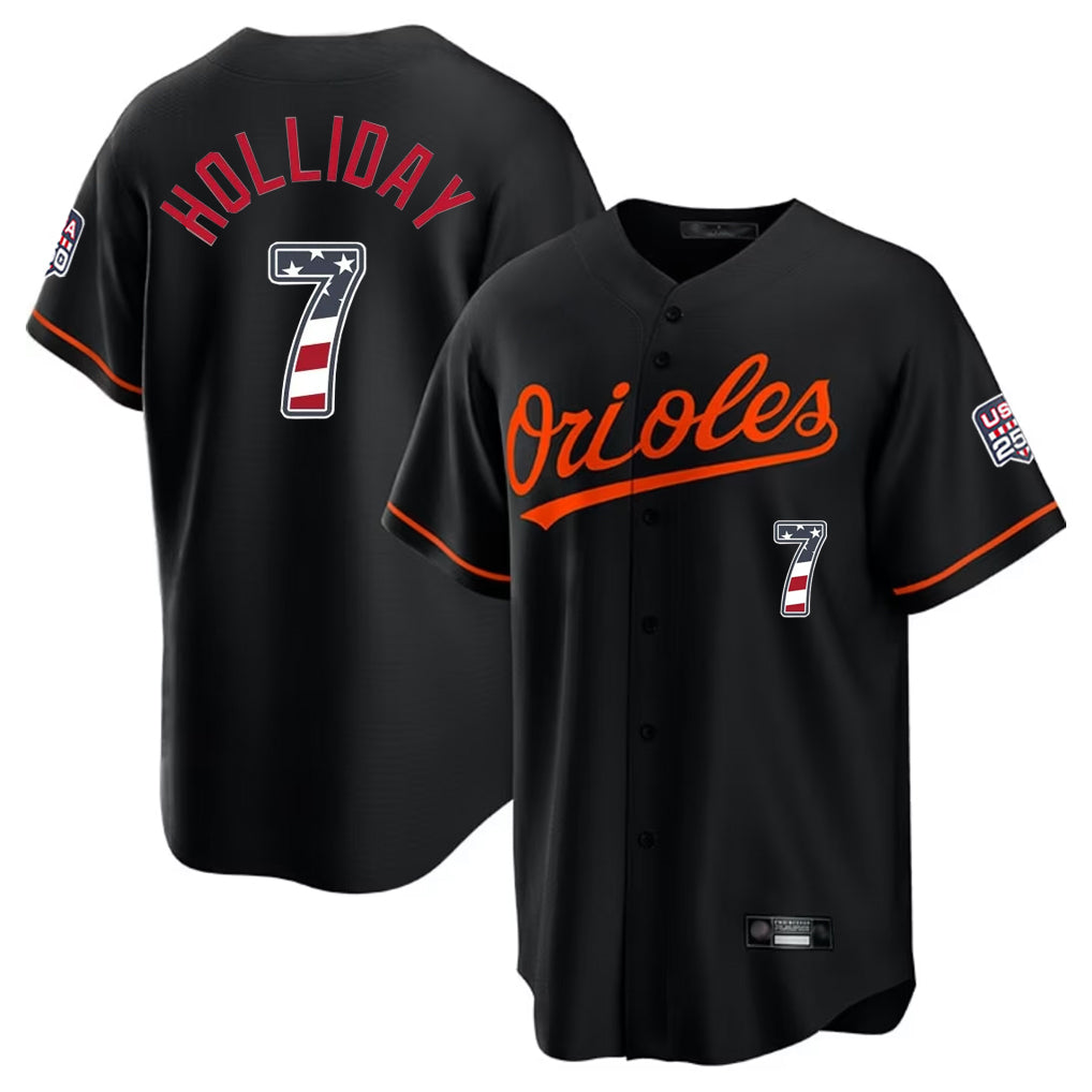 Baltimore Orioles #7 Jackson Holliday Player Black CONTON USA 250 Fourth of July Home Game Stitched Jerseys