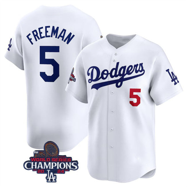 Los Angeles Dodgers #5 Freddie Freeman White CONTON 2024 World Series Champions Home Limited Stitched Jersey