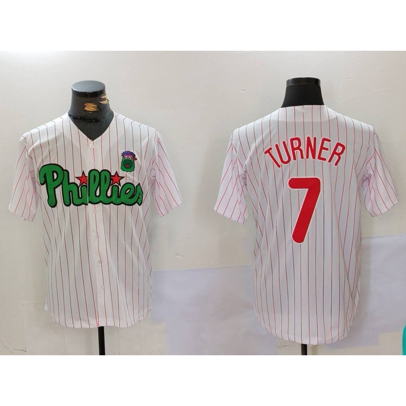 Philadelphia Phillies #7 Trea Turner White Green CONTON Cool Base Stitched Jersey 2