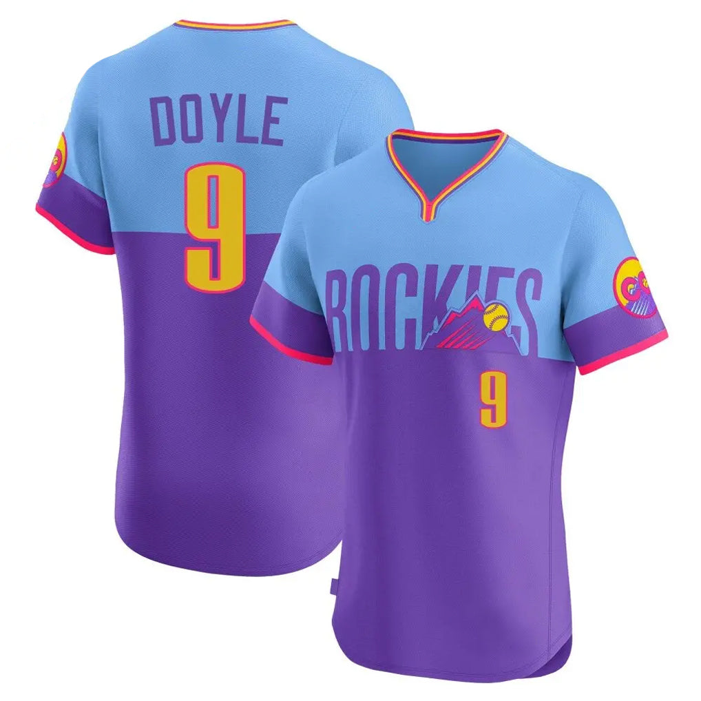 Colorado Rockies #9 Brenton Doyle Player Purple-Light Blue CONTON City Connect Limited Elite Home T-shirt Stitched Jerseys