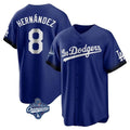 Los Angeles Dodgers #8 Enrique Hern¨¢ndez Player Royal CONTON World Series Meet City Connect Home Game Stitched Jerseys