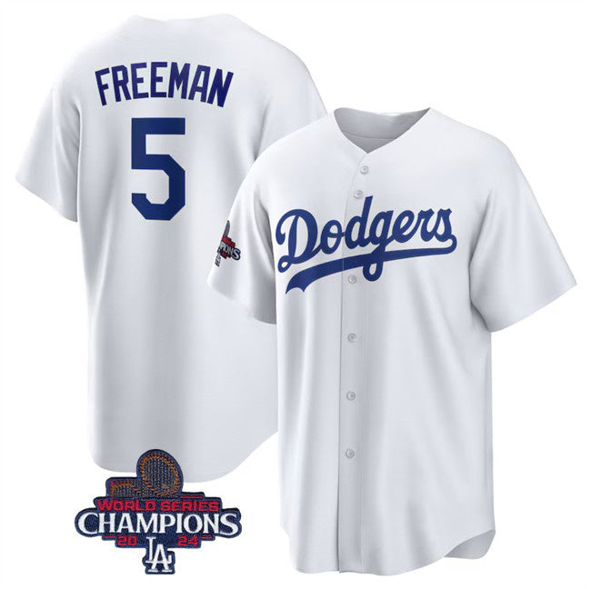 Los Angeles Dodgers #5 Freddie Freeman White CONTON 2024 World Series Champions Cool Base Stitched Jersey