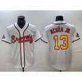 Atlanta Braves #13 Ronald Acuna Jr White Gold CONTON 2021 World Series Champions Stitched Cool Base Jersey