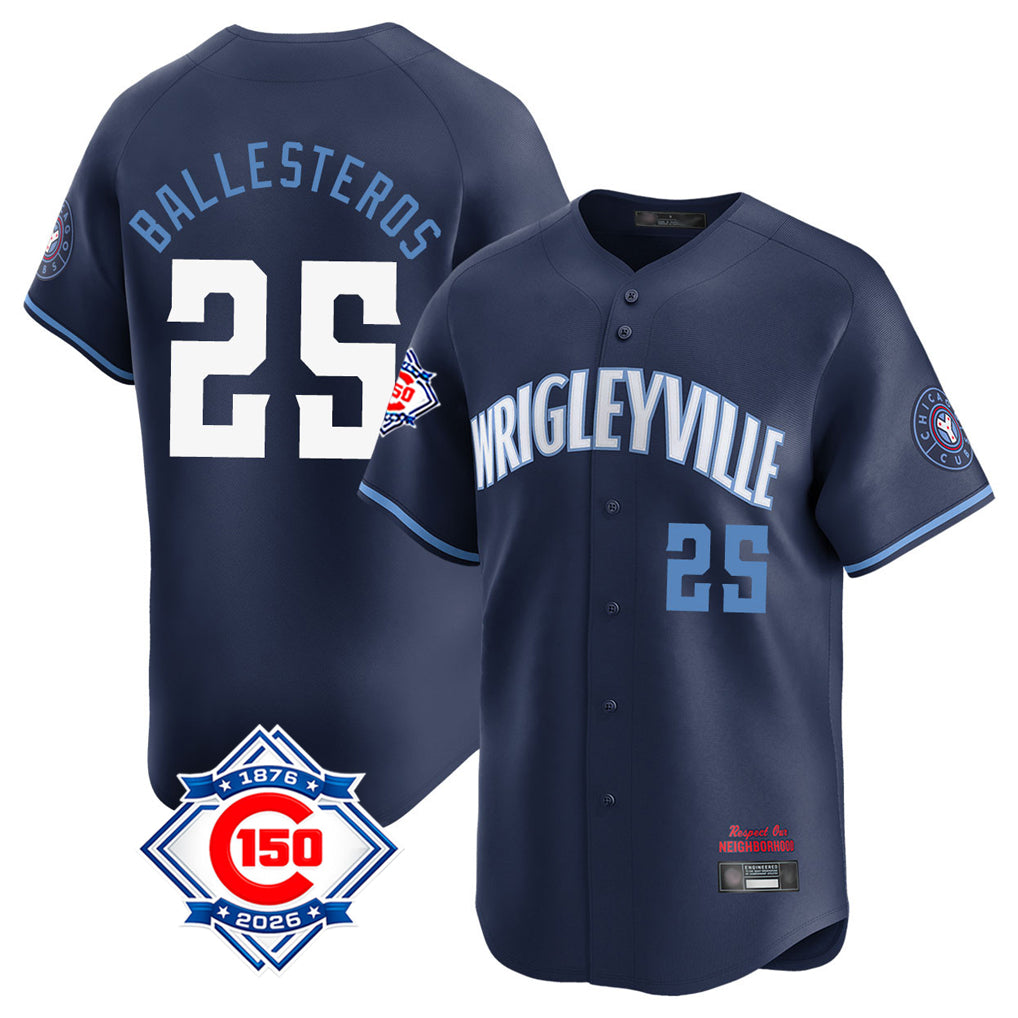 Chicago Cubs #25 Moises Ballesteros Player Navy CONTON City Connect 150th Anniversary Limited Home Stitched Jerseys