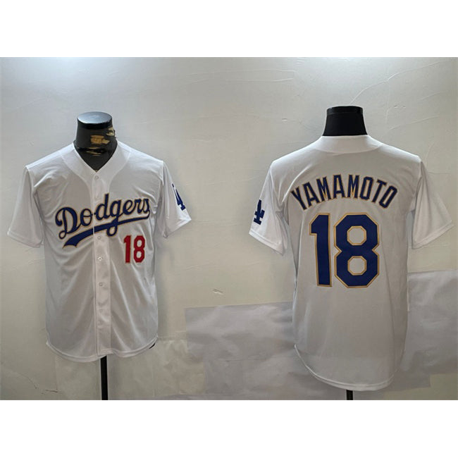 Los Angeles Dodgers #18 Yoshinobu Yamamoto White Gold CONTON Home Limited Stitched Jerseys