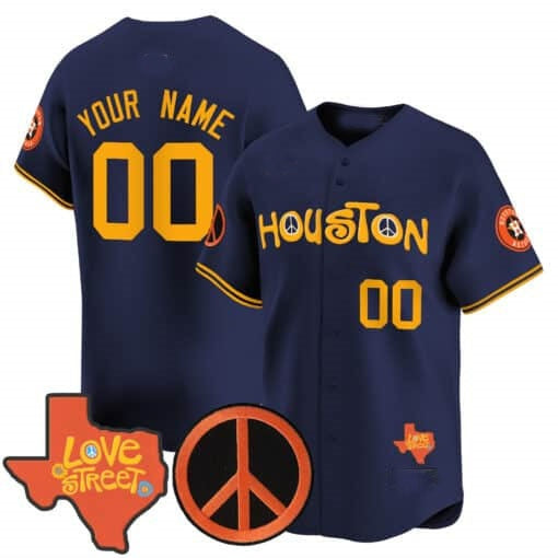 Custom Houston Astros Love Street & Peace Sign Patch Vapor Premier Limited Jersey V2 ¨C Navy CONTON
