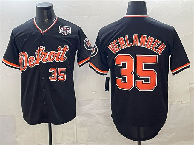 Detroit Tigers #35 Justin Verlander Navy CONTON 2026 Alternate USA 250' Patch Vapor Premier Limited Stitched Jersey