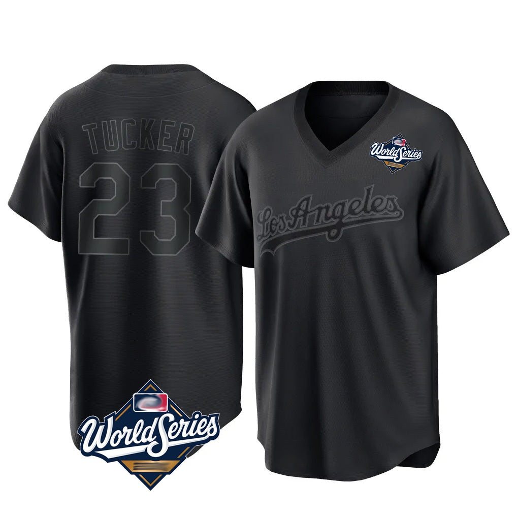 Los Angeles Dodgers #23 Kyle Tucker Player Black CONTON World Series Pitch Fashion T-shirt Stitched Jerseys