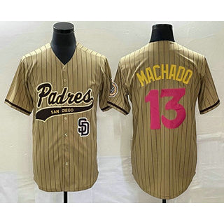 San Diego Padres #13 Manny Machado Tan CONTON Pinstripe 2023 City Connect Cool Base Stitched Jersey