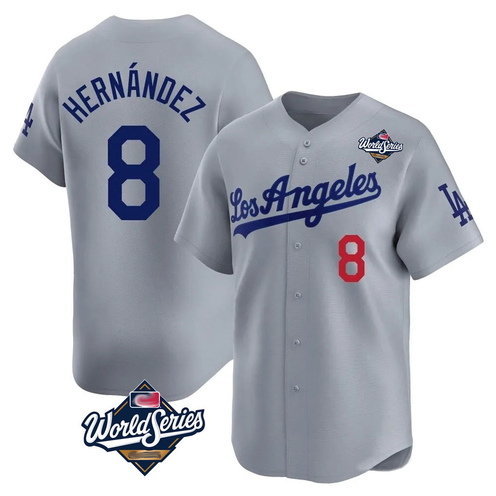 Los Angeles Dodgers #8 Enrique Hern¨¢ndez Player Gray CONTON World Series Limited Home Stitched Jerseys