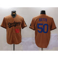Los Angeles Dodgers #50 Mookie Betts Number Olive CONTON Cool Base Limited Stitched Jersey 2