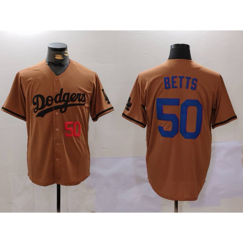Los Angeles Dodgers #50 Mookie Betts Number Olive CONTON Cool Base Limited Stitched Jersey 2