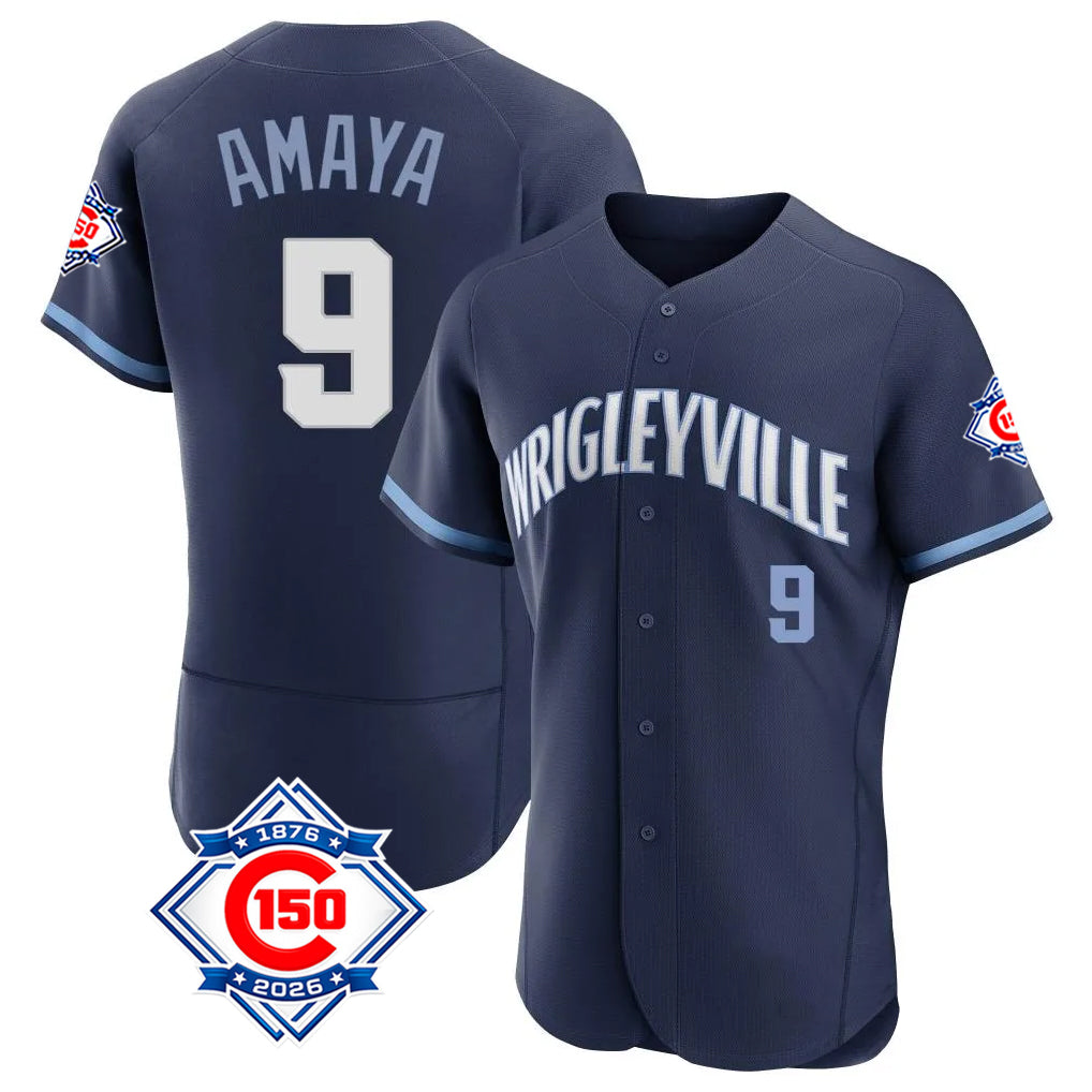 Chicago Cubs #9 Miguel Amaya Player Navy CONTON City Connect 150th Anniversary Limited Elite Home Stitched Jerseys