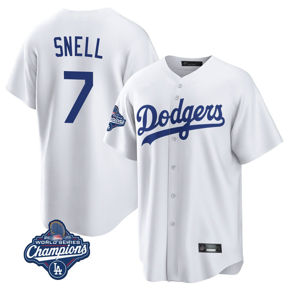 Los Angeles Dodgers #7 Blake Snell Player White CONTON Game World Series Meet Stitched Jerseys